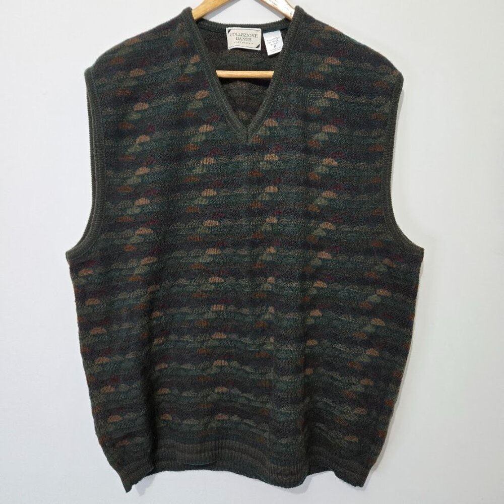 Collezione Dante Mens Italian Wool Blend Sweater Vest Sz M V-Neck Grandpa Church